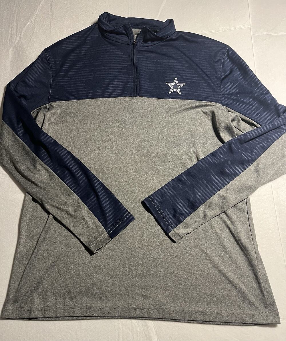 Dallas Cowboys Fanatics Quarter Zip Pullover Mens M Gray Navy NFL Performance